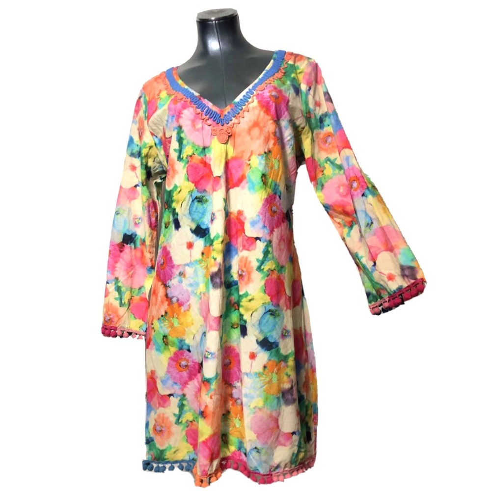 Sundance Burst Dye / Tie Dye Pom Pom Trim Dress